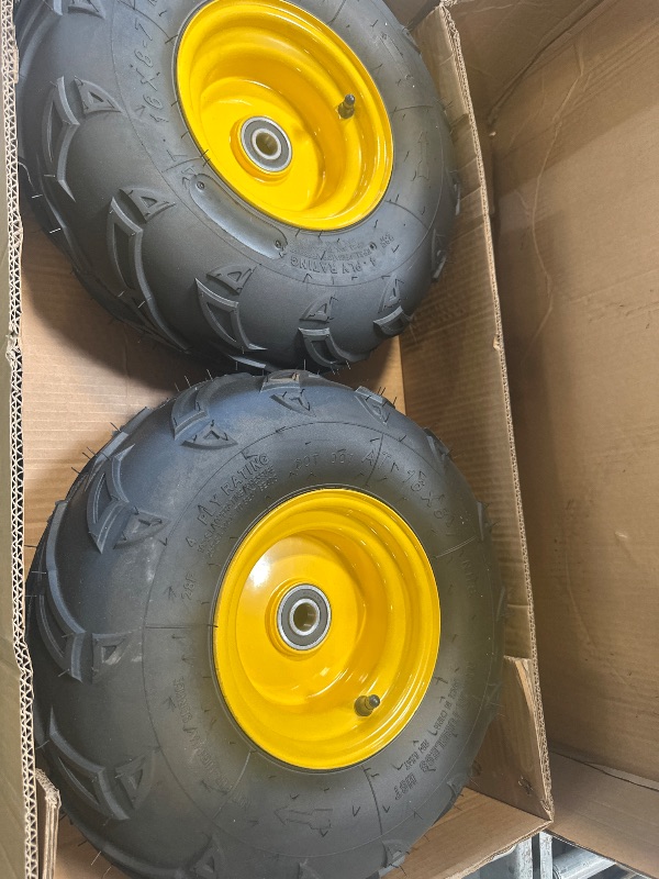 Photo 1 of (2-Pack) 20x8.00-8 Rear Tire and Wheel Assemblies - 4 Ply Tubeless Tire Compatible Replacement for Riding Lawn Mowers - 3/4" Borehole, 3.5" Offset Hub and 3/16" Keyway