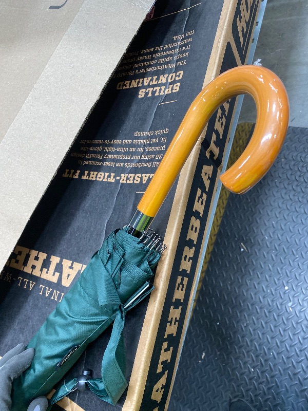 Photo 1 of *Bent* Royal Walk Large Windproof Umbrella for 2 People, 54 Inch, Dark Green, Auto Open, Wooden Handle, 16 Ribs, Travel Size