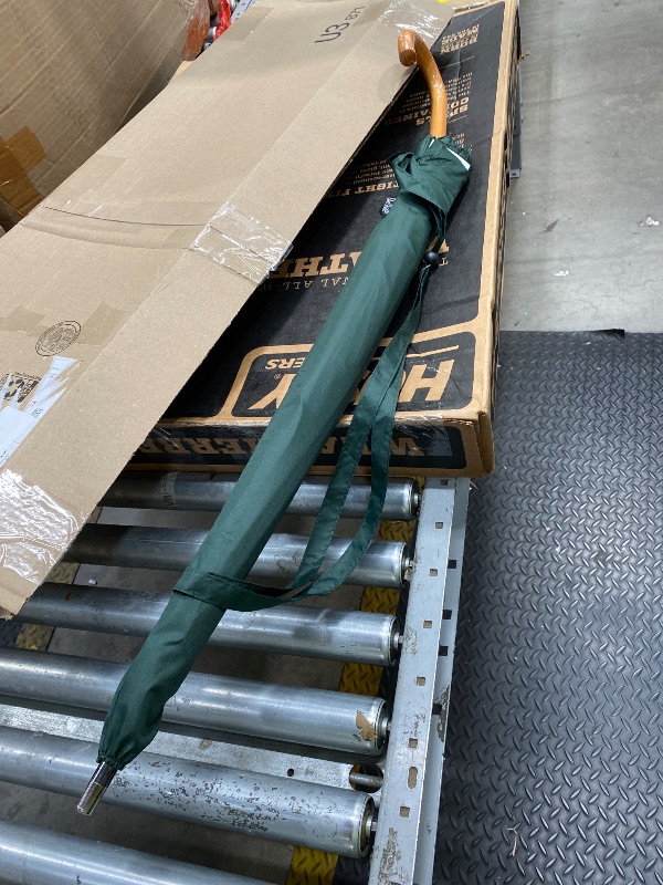 Photo 1 of *Bent* Royal Walk Large Windproof Umbrella for 2 People, 54 Inch, Dark Green, Auto Open, Wooden Handle, 16 Ribs, Travel Size