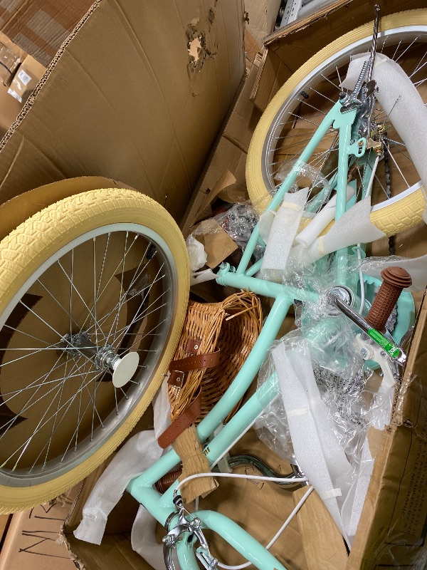 View 2 of *Minor damage* Petimini 20 Inch Girls Bike for Age 6 7 8 9 Years Old Big Kids Retro Vintage Style Bicycles with Basket Dual Hand Brake and Bell, Mint Green