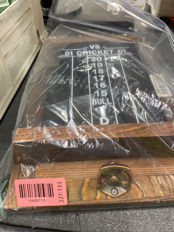 Photo 1 of *Hardware missing* VioraWhite Dart Scoreboard for Cricket and 01 Darts Games Darts Holder Wall Mount Wood Dartboard Accessories(Charcoal Brown Trim,Bottle Opener Included)
