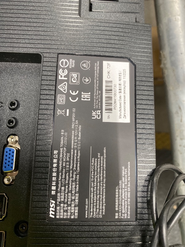 Photo 1 of ***BROKEN*SOLD FOR PARTS ONLY*NON RETURNABLE*NON REFUNADABLE*NO EXCEPTIONS***
msi PRO MP251 E2 24.5-inch IPS 1920 x 1080 (FHD) Gaming Office Monitor, 120Hz, Adaptive-Synch, HDR Ready, HDMI, VGA & Display Port,VESA Mountable, Tilt, Speaker, 1ms, Black***BR