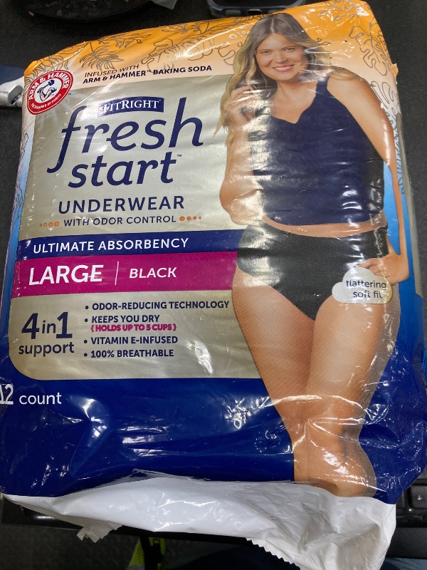 Photo 1 of Incontinence and Postpartum Underwear for Women, Maximum Protection, Large, Black, 12 Count