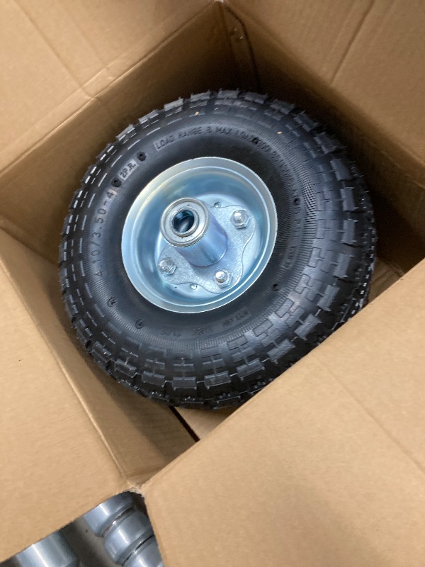 Photo 1 of (2 Pack) RRQ 10 Inch Pneumatic Wheel 4.10/3.50-4 Tire, 10" Pneumatic Wheels with 5/8" Bearings,2.2" Offset Hub for Garden Cart, Hand Truck, Lawn Cart, Mower