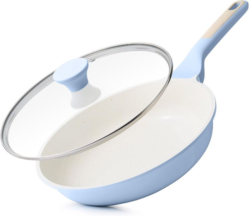 Photo 1 of **MISSING LID****SENSARTE Nonstick Ceramic Frying Pan with Lid 8 Inch Omelette Pan Skillet, Free of Intentionally Added PFAS/PTFE Non-toxic Chef's Pan Induction Compatible Pan, Heat Resistant Handle, Glacier Blue