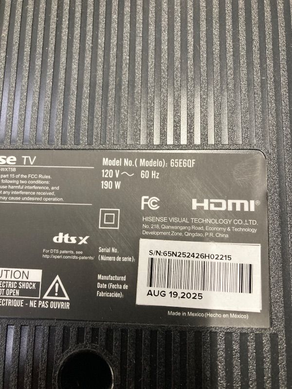Photo 1 of **NO REFUNDS OR RETURNS** SHisense 65" E6 Cinema Series Hi-QLED 4K UHD Smart Fire TV (65E6QF) -AI Light Sensor, Dolby Vision · Atmos, Voice Remote with Alexa, Motion Rate 120, HDR 10+ Adaptive, Game Mode Plus
