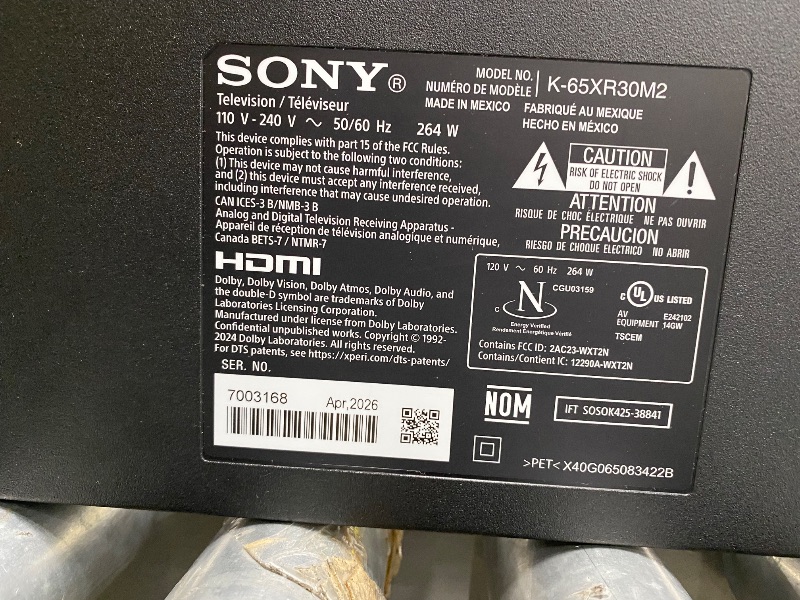 Photo 1 of ***NO RETURNS/NO REFUNDS***PARTS ONLY***Sony 65 Inch BRAVIA 3 II LED 4K HDR Smart Google TV with Gemini K-65XR30M2 | Anti-Glare, XR Processor with AI Technology, Dolby Vision/Atmos, 120Hz Refresh Rate, 4K movie credits included, 4xHDMI 2.1***NO RETURNS/NO