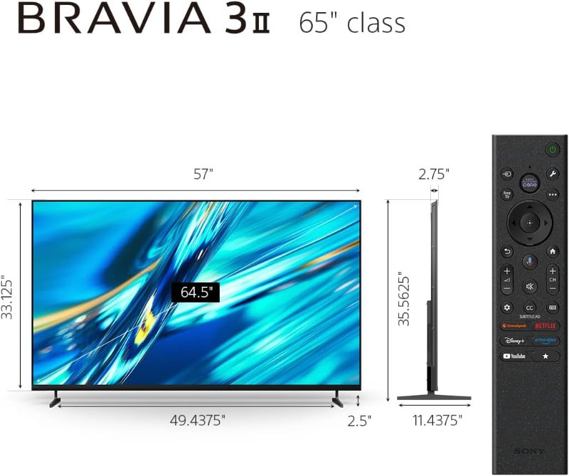 Photo 1 of ***NO RETURNS/NO REFUNDS***PARTS ONLY***Sony 65 Inch BRAVIA 3 II LED 4K HDR Smart Google TV with Gemini K-65XR30M2 | Anti-Glare, XR Processor with AI Technology, Dolby Vision/Atmos, 120Hz Refresh Rate, 4K movie credits included, 4xHDMI 2.1***NO RETURNS/NO