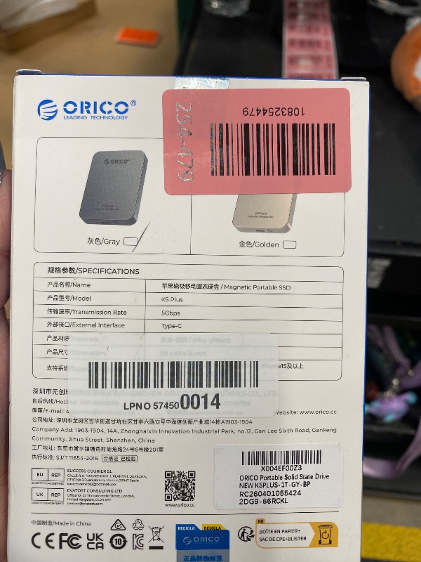 Photo 1 of ******* SEALED BY COMPANY******* ORICO 1TB Magnetic Portable SSD, Metal Body, 4K 120 fps ProRes HDR Record and Store, Up to 460MB/s, USB C&A 2 in 1 Cable, External SSD Compatible with iPhone 16 Pro Max, Tablet, Computer - K5PLUS