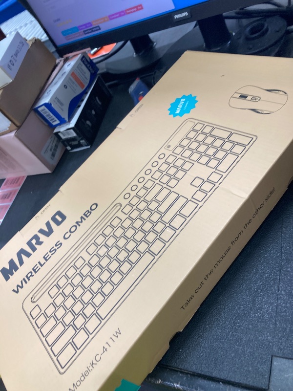 Photo 1 of * keyboard only
Wireless Keyboard and Mouse Combo, MARVO 2.4G Ergonomic Wireless Computer Keyboard with Phone Tablet Holder, Silent Mouse with 6 Button, Compatible with MacBook, Windows (Black)