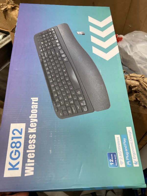 Photo 1 of **MISSING USB/PARTS ONLY***EAYBLLY 2.4G Wireless Ergonomic Keyboard, Full Size Wave Keys with Memory Foam Wrist Rest & 7.28in Phone Holder, USB-C Adapter Included for Windows Mac Chrome OS, Office or Home (Black)