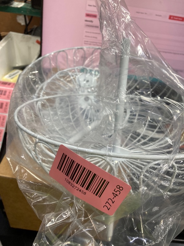 Photo 1 of **Missing end cap (carry handle)***Juvale Countertop Fruit Bowl 3-Tier Wire Fruit Basket - 18.25 in Tall, White Metal, Classic Round Style - Space-Saving Kitchen Organizer & Produce Stand with Tool-Free Assembly & Carry Handle