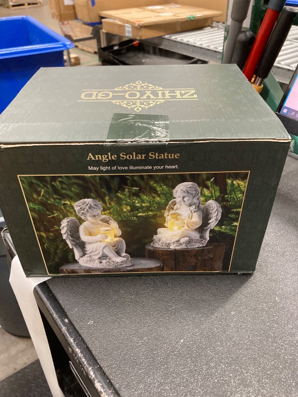 View 3 of **MISSING BOY ANGEL***2 Pack Outdoor Angel Statue Garden Decor, Classic Solar Angel Figurine Decoration for Yard Art Indoor Porch Home Lawn Outside Light up Cherub Sculpture Guardian Wings Angel Memorial Gifts Christmas