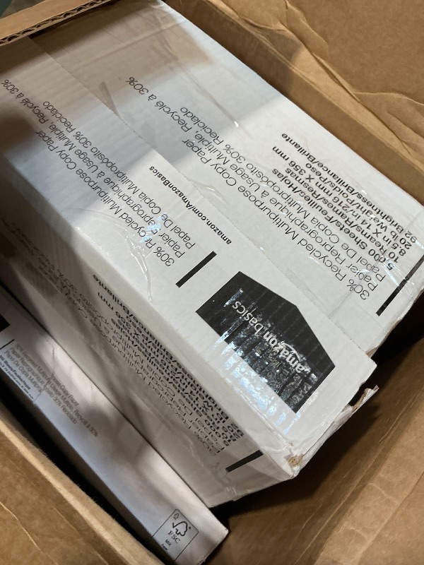 Photo 1 of **minor fold/bend damage**Amazon Basics 30% Recycled Multipurpose Copy & Print Paper, 8.5 x 14 in, 20 lb Weight, 92 Bright, White, 5000 Sheets (10 Reams)