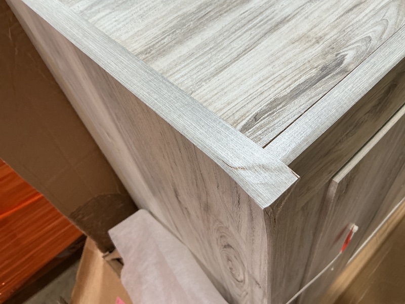 Photo 1 of ** multiple minor scrape damage. Frame on back is cracking.** Signature Design by Ashley Bellaby Vintage Farmhouse 5 Drawer Chest of Drawers, Whitewash