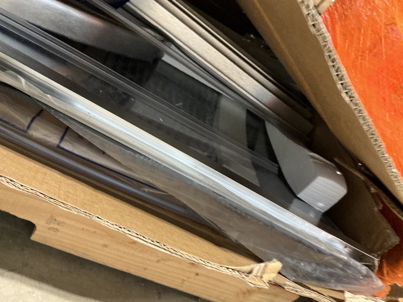Photo 1 of ** two boxes. Bend/dirt damage. **Ove Decors Breeze 34 in. Corner Shower Clear Sliding Door with Base in Satin Nickel Finish
