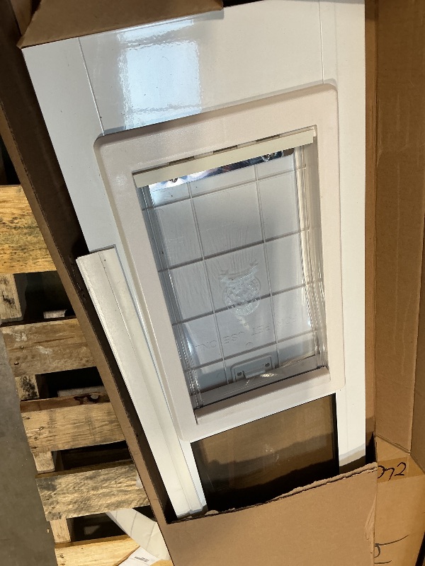 View 3 of ** missing seal strip/hardware. Scrapes/dirt** Ideal Pet Products Aluminum Pet Patio Door, Adjustable Height 77-5/8" to 80-3/8", 7" x 11-1/4" Flap Size, White