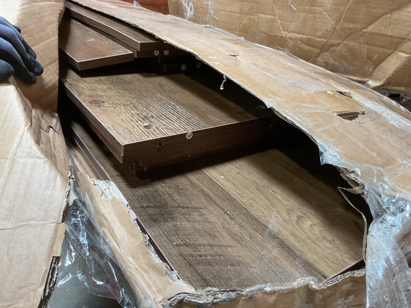 Photo 1 of ** major damage. Selling for parts **LITTLE TREE 55 Inches Kitchen Island with Storage, 3-Tier Farmhouse Wooden Stationary Island Table with Large Worktop & Leg Room, Modern Coffee Bar Table with Storage Shelf for Kitchen, Rustic Brown