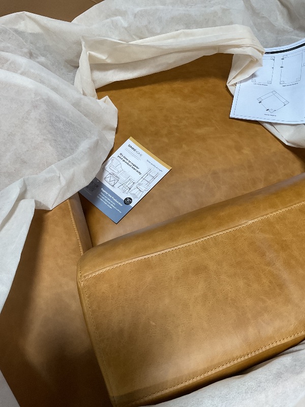 Photo 1 of **2 boxes. minor tear on one sofa**SIMPLIHOME Rex 2-Seater Modular Sofa in Full-Grain Genuine Leather, Sienna, 88-inches Wide, Handcrafted Leather Loveseat Sofa for Living Room
