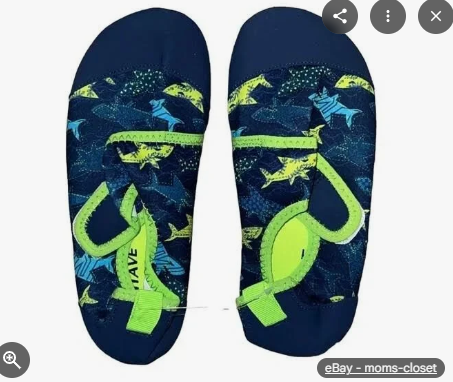 Photo 1 of **PHOTO FOR REFERENCE / STYLE MAY DIFFER SLIGHLTY NOT VELCRO LATCH**** Sea Wave Boys Blue Green Sharks Water Shoes Aqua Socks Size 2/3