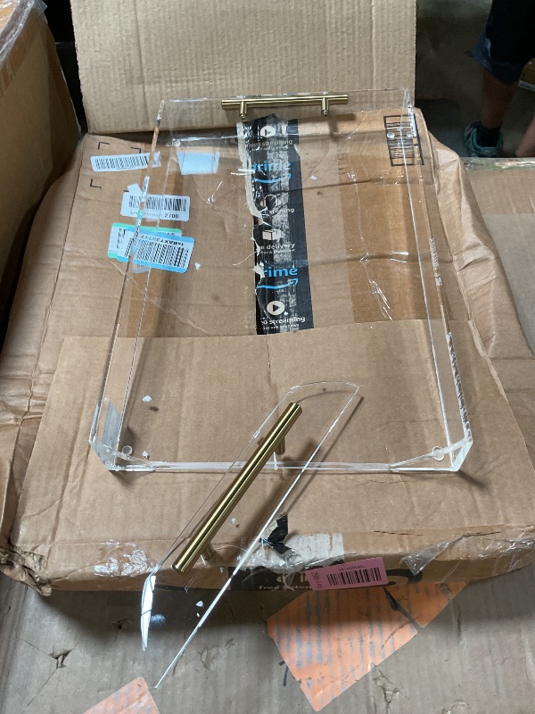 Photo 1 of **BROKEN HANDLE AND END PIECE**Isaac Jacobs Clear Acrylic Serving Tray (11x17) with Gold Metal Handles, Spill-Proof, Stackable Organizer, Food & Drinks Server, Indoors/Outdoors, Lucite Storage Décor (11x17, Clear with Gold Handle)