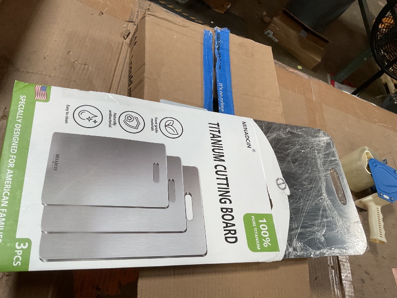 Photo 1 of ****INCOMPLETE SET/ ONLY 1 BOARD/ HEAVILY USED/ HAS STAINING & RUSTING**** Titanium Cutting Board Set of 3, 100% Pure Titanium Cutting Boards for Kitchen, Non-Porous Metal Chopping Boards, Dishwasher Safe, Odor Resistant for Meat, Vegetables, Fruit & Raw