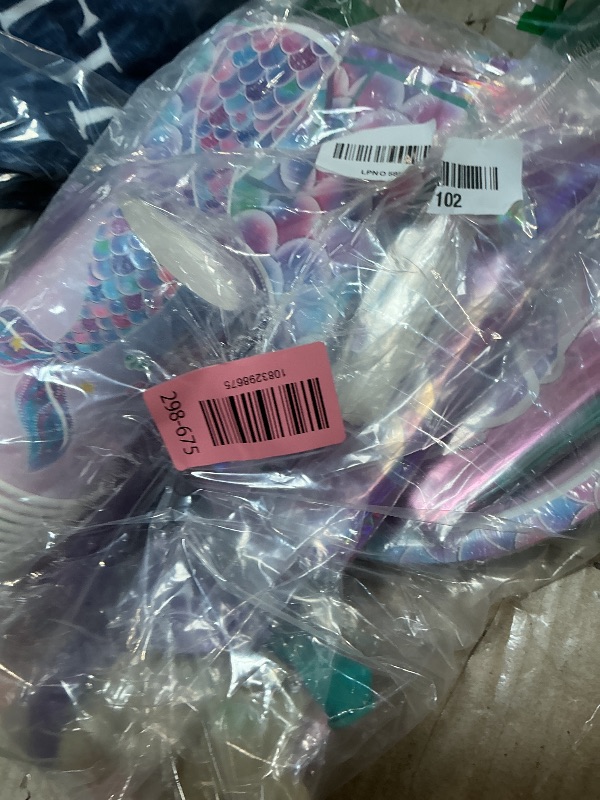 Photo 1 of ***POSSIBLY MISSING PIECES*** NKPDAXM Mermaid Birthday Decorations Include Plates, Napkins, Cups, Cutlery, Hanging Swirls, Banner, Cake & Cupcake Toppers, Balloons, Tablecloth for Mermaid Party Decorations, Serve 20