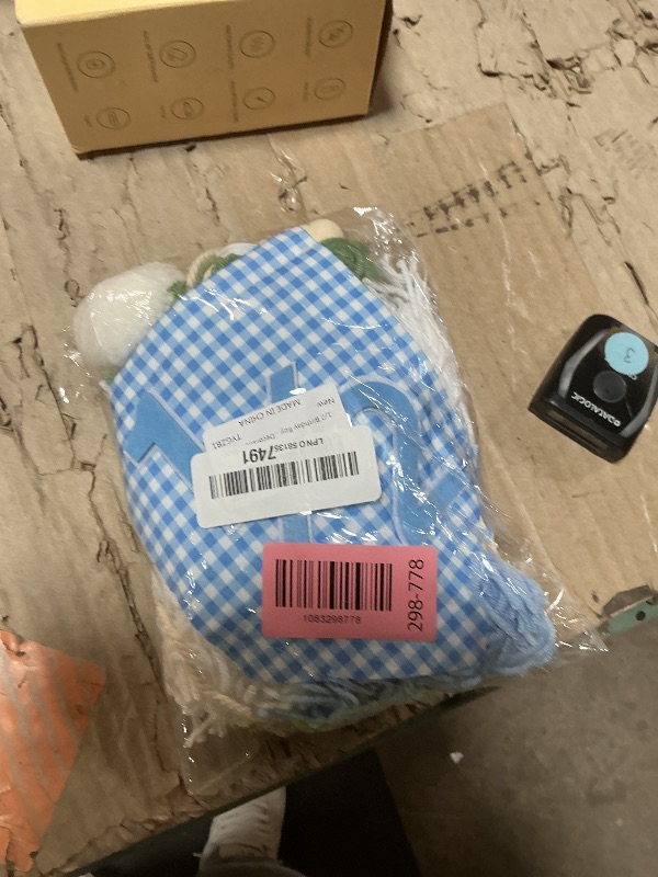 View 2 of 1/2 Birthday Boy Half Birthday Decorations Sage Green & Blue White Gingham Yarn Tassel High Chair Banner & Cone Hat Set for 6 Months Half Way to One Baby Boy Birthday Party Supplies (Blue)