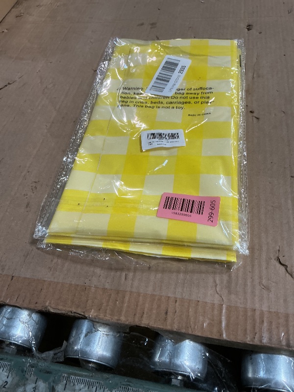 Photo 1 of 2 Pack Yellow and White Checkered Tablecloth Yellow Gingham Plastic Table Cloths for Parties Disposable 54x108 in Waterproof Rectangle Table Covers for Party Baby Shower Birthday Christmas Picnic