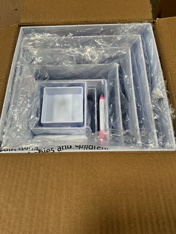 Photo 1 of 10 Pcs White Acrylic Buffet Risers with Mini Sign and Marker, Food Display Stands for Buffet Table Party Catering Dessert Jewelry Collectibles, Acrylic Cube Nesting Boxes with Hollow Bottoms 8 Sizes (10" 9" 8" 7" 6" 5" 4" 4" 3" 3")