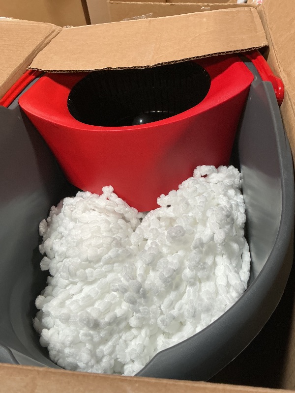 Photo 1 of ***MISSING MOP STICK*** O-Cedar EasyWring Microfiber Spin Mop & Bucket Floor Cleaning System + 2 Extra Refills, Red/Gray
