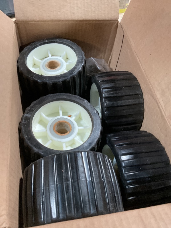 Photo 1 of ***HEAVILY USED / DIRTY/ MINOR RUSTING*** BALAVA Boat Wobble Roller 5"x3", Boat Trailer Roller Marine Ribbed Wobble Roller Boat Trailer Wobble Roller Assembly with Washers and pins for Boat Yacht Trailer (Black,8 Pack)