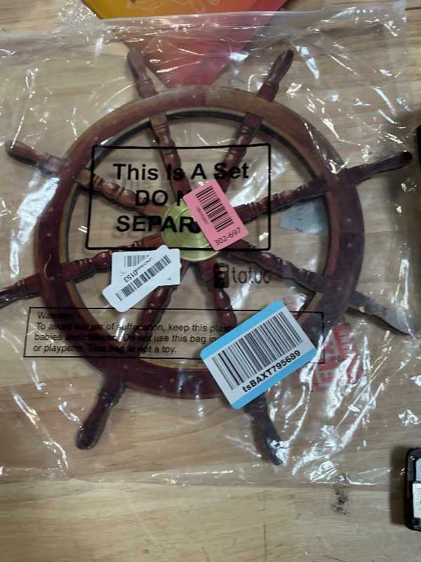 Photo 1 of ***VERY THIN** Tatuo 2 Pcs 15 Inch Sailor Nautical Ship Wheel Wall Decor 2D Pirate Party Decorations Thin Flat Wooden Nautical Wall Art Wood Beach Boat Cruise Ship Steering Wheel for Home Bedroom Decor