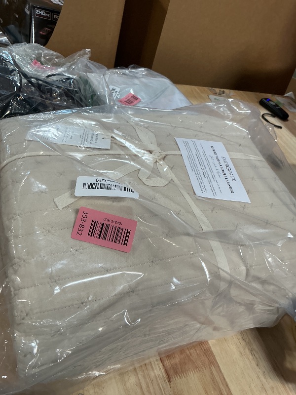 Photo 1 of **COMFORTER ONLY*** EverGrace Full/Queen Cotton Quilt Cross Stitch Taupe | Machine Washable Contemporary Brown Solid 88"W x 92"D x 0.5"H at Living Spaces
