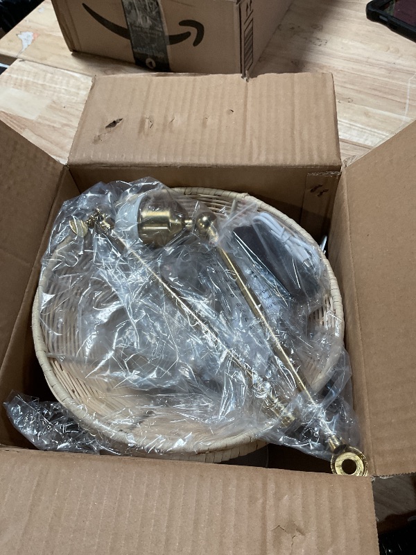 Photo 1 of ***FOR PARTS ONLY HAS BROKEN ASSEMBLY PIECE (S)***** PENACINY Rattan Wall Sconce 2 Pack, Adjustable Swing Arm Gold Vintage Wall Light with Handmade Rattan Shade, Cordless Rechargeable E26 Bulb Included, Perfect for Living Room and Bedroom