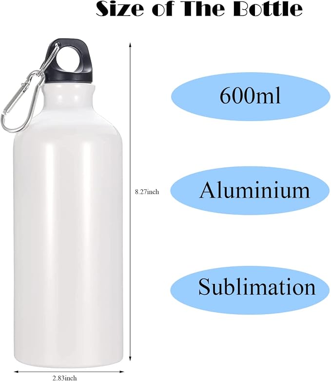 Photo 1 of 1PC Blank Coated 600ml Aluminum Water Bottle Sublimation Heat Press Transfer New