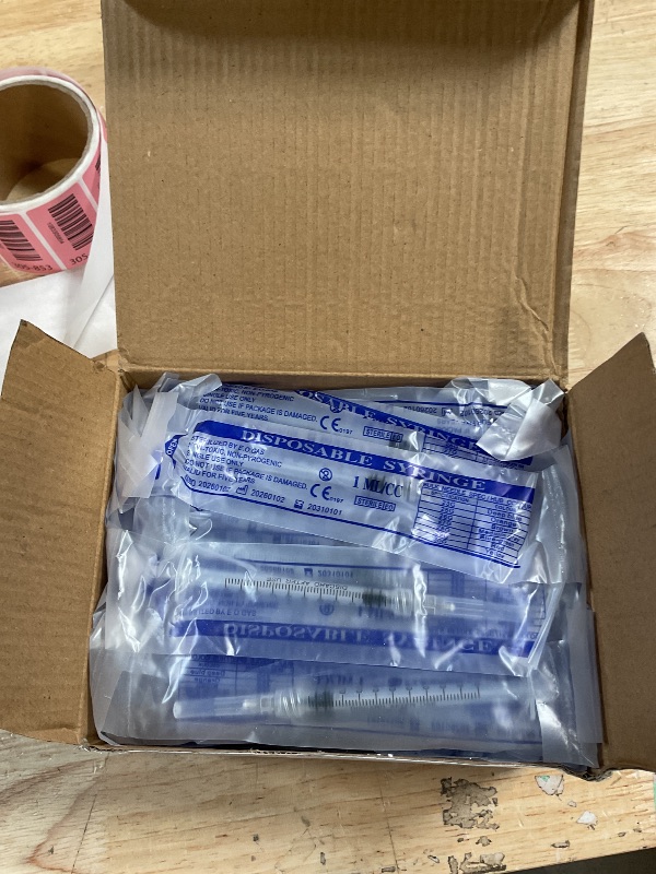 Photo 1 of 100 Pack 1ml Syringe for Liquid,with Luer Lock 27Ga Needle 1/2 Inch for Scientific Labs, Glue Application, Measuring