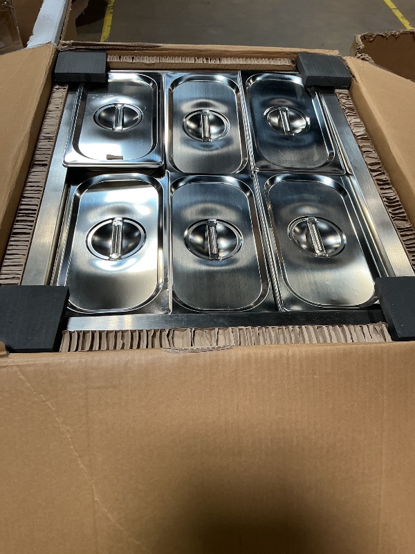 Photo 1 of ***NOT POWERING ON*** VEVOR Commercial Food Warmer, 1500W Electric Stainless Steel Steam Food Warming with Lid, 6-Pan Fast Heating Countertop Buffet Bain Marie with Power Cord, for Catering, Restaurant, Party & Buffets