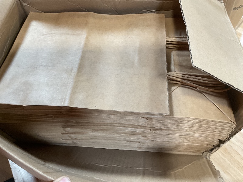 Photo 1 of 100 Pack 8x4.75x10 Inch Medium Brown Paper Bags with Handles Bulk, Joybe Kraft Paper Gift Bags for Birthday Party Favors Grocery Retail Shopping Business Goody Craft Blank Sacks (Plain Natural 100pcs)