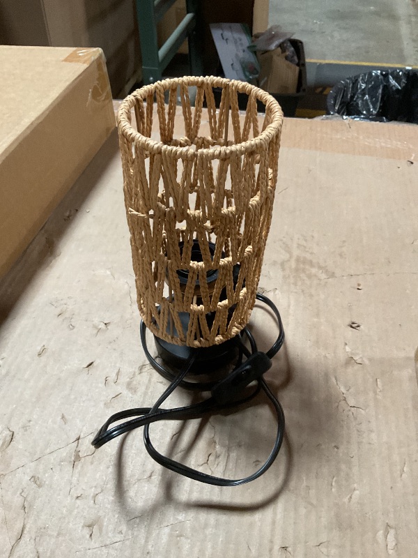 Photo 1 of **CYLINDRICAL SHAPE NO LAMPSHADE** KUNJOULAM Rattan Table Lamp, Small Nightstand Lamp with Linen Fabric Lampshade, Desk Lamp Bedside Lamp for Living Room Home Office, Without Buld