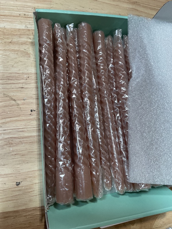 Photo 1 of 20 Pack 10 Inch Light-Mocha Spiral Taper Candles for Home Decor, Unscented Dripless Twisted Candlesticks for Weddings Dinner Holiday Decoration Formal Events