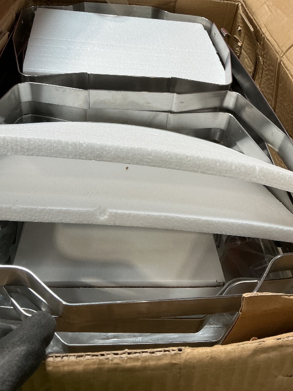 Photo 1 of Alpha Living 4 Pack Chafing Dish Full Set – Stainless Steel Catering Chafer with Lids, Pans & Fuel Holders – Buffet Food Warmers for Parties, Events & Weddings – Alpine Gray Handles