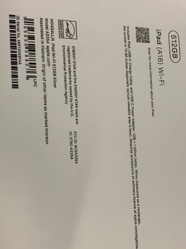 Photo 1 of Apple iPad 11-inch: A16 chip, 11-inch Model, Liquid Retina Display, 512GB, Wi-Fi 6, 12MP Front/12MP Back Camera, Touch ID, All-Day Battery Life — Silver