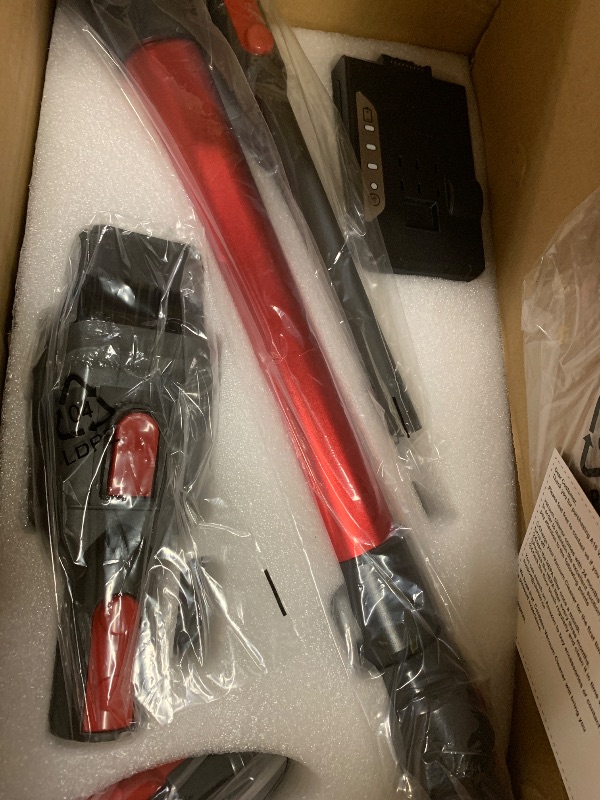 Photo 1 of CHEBIO Lightweight Cordless Vacuum Cleaners for Home, Stick Vacuum Cordless Rechargeable with 45kPa Suction,45-Min Run,Anti-Tangle and Self-Stand, 6 in 1 Hardwood Vacuum Cleaner (red)