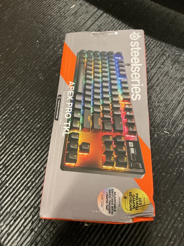 Photo 1 of SteelSeries Apex Pro TKL Gen 3 Gaming Keyboard - OmniPoint 3.0 Analog Magnetic Switches, Quickset Auto-Presets (Rapid Trigger, Rapid Tap/SOCD, Protection Mode), OLED, RGB, PBT Keycaps, USB-C, Black