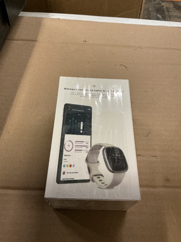 Photo 1 of Fitbit Sense 2 Advanced Health and Fitness Smart Watch (Lunar White) with Manage Stress, ECG, SpO2, GPS, S & L Bands, Bundle with Charger Dock, Wall Adapter, 2 Screen Protectors & PremGear Cloth