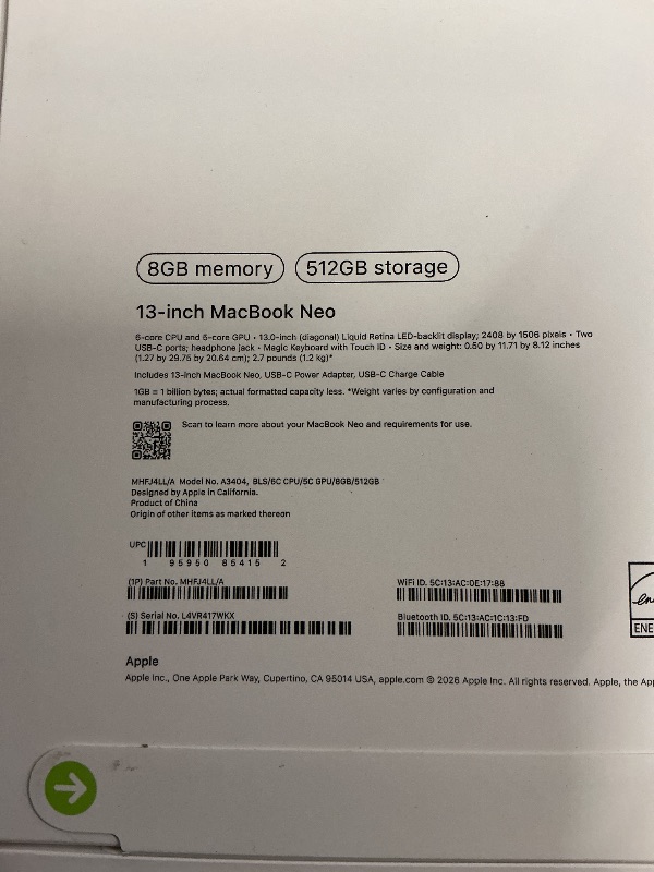 Photo 1 of FACTORY SEALED— Apple 2026 MacBook Neo 13-inch Laptop with A18 Pro chip: Built for AI and Apple Intelligence, Liquid Retina Display, 8GB Unified Memory, 512GB SSD Storage, 1080p FaceTime HD Camera, Touch ID; Blush