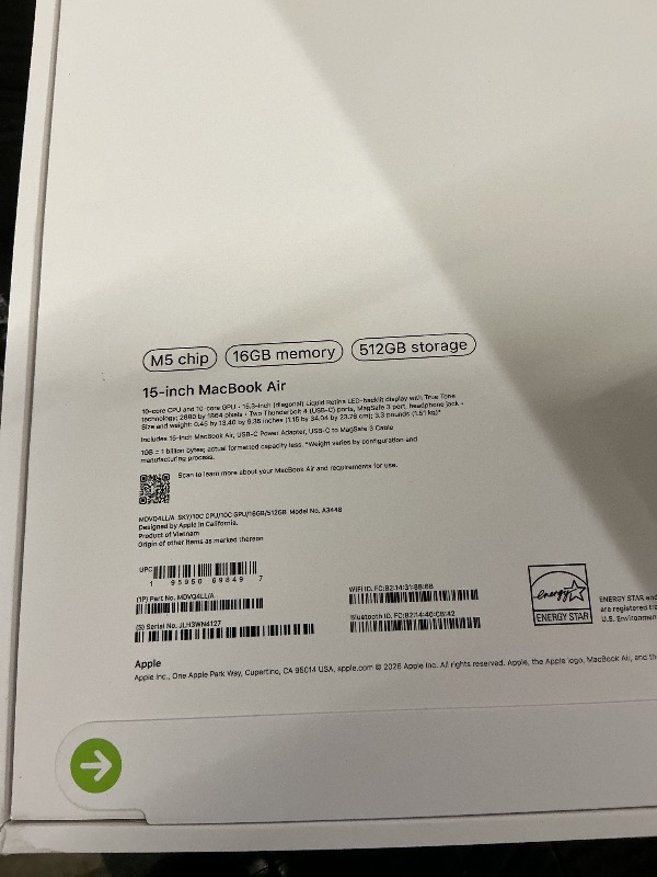 Photo 1 of FACTORY SEALED— Apple 2026 MacBook Air 15-inch Laptop with M5 chip: Built for AI, 15.3-inch Liquid Retina Display, 16GB Unified Memory, 512GB SSD, 12MP Center Stage Camera, Touch ID, Wi-Fi 7; Sky Blue