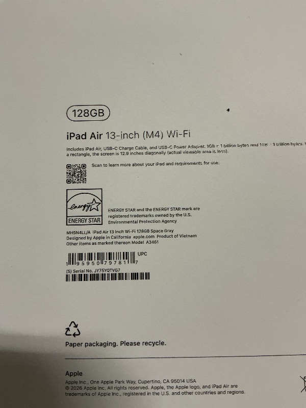 View 2 of Apple iPad Air 13-inch (M4): Liquid Retina Display, 128GB, 12MP Front/Back Camera, Wi-Fi 7 with Apple N1, Touch ID, All-Day Battery Life — Space Gray