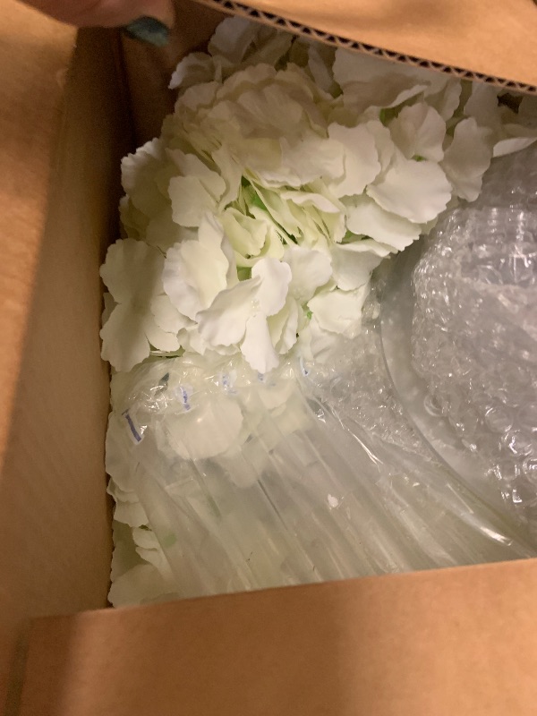 Photo 1 of Novabright 6 Set 20 Inch Tall Acrylic Stand and Artificial Flower Set for Wedding Table Centerpieces Clear Cylinder Vase Floral Display Rack and Faux Hydrangea Ball for Birthday Wedding Party Decor